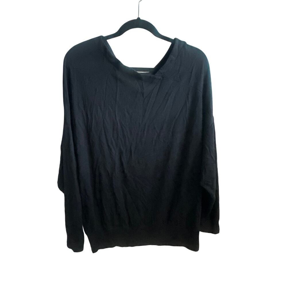 Cabi Black Asymmetrical Neck Long Sleeve Top Size Medium Draped